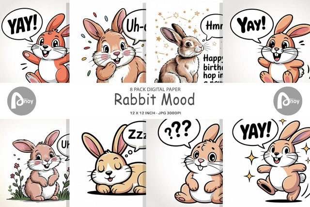 Digital Paper Rabbit Mood Digital Pattern artnoy 