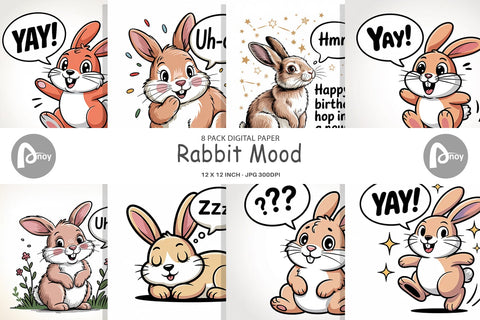 Digital Paper Rabbit Mood Digital Pattern artnoy 