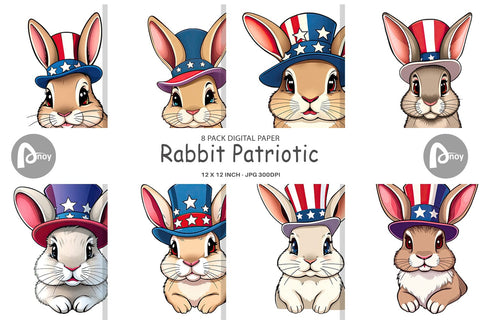 Digital Paper Rabbit Patriotic Digital Pattern artnoy 