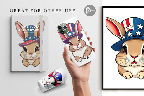 Digital Paper Rabbit Patriotic Digital Pattern artnoy 