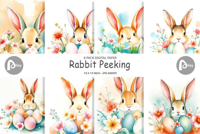 Digital Paper Rabbit Peeking Digital Pattern artnoy 