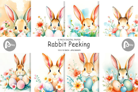 Digital Paper Rabbit Peeking Digital Pattern artnoy 