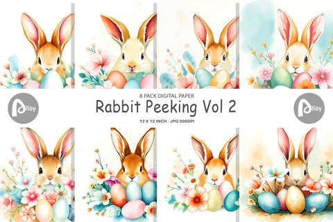 Digital Paper Rabbit Peeking Digital Pattern artnoy 