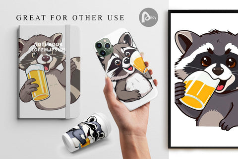 Digital Paper Raccoon Beer Day Digital Pattern artnoy 