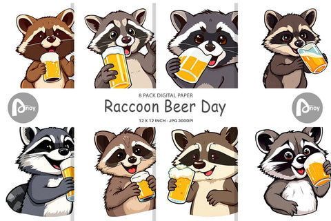 Digital Paper Raccoon Beer Day Digital Pattern artnoy 