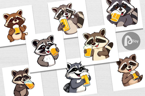 Digital Paper Raccoon Beer Day Digital Pattern artnoy 