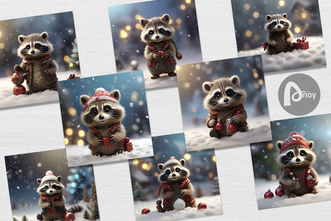 Digital Paper Raccoon Christmas Digital Pattern artnoy 