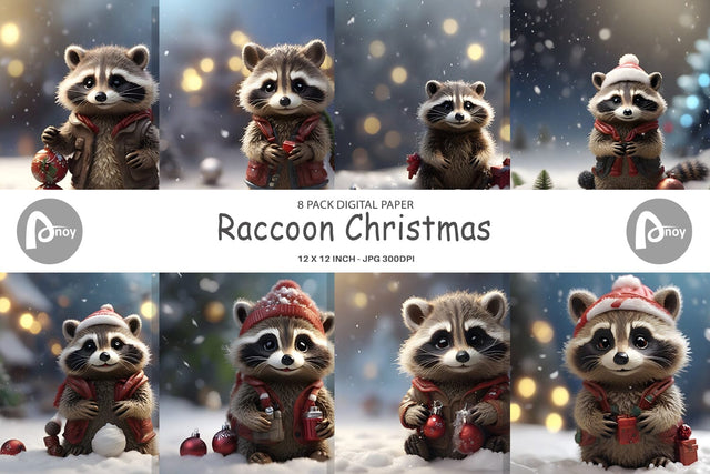 Digital Paper Raccoon Christmas Digital Pattern artnoy 