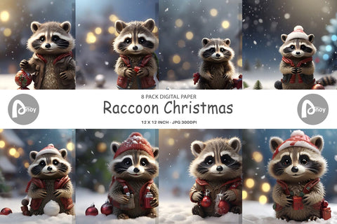 Digital Paper Raccoon Christmas Digital Pattern artnoy 