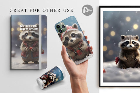 Digital Paper Raccoon Christmas Digital Pattern artnoy 