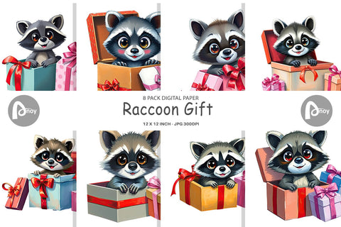 Digital Paper Raccoon Gift Digital Pattern artnoy 