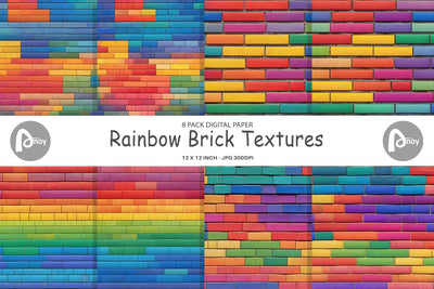 Digital Paper Rainbow Brick Texture Sublimation artnoy 