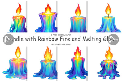 Digital Paper Rainbow Fire Candle Digital Pattern artnoy 