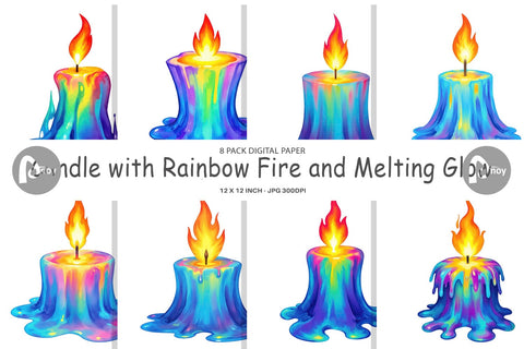 Digital Paper Rainbow Fire Candle Digital Pattern artnoy 