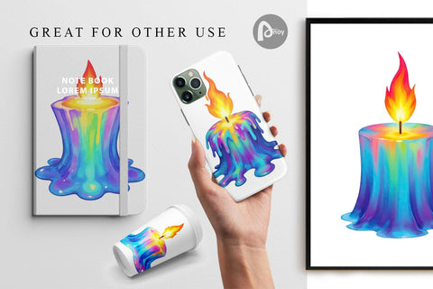 Digital Paper Rainbow Fire Candle Digital Pattern artnoy 