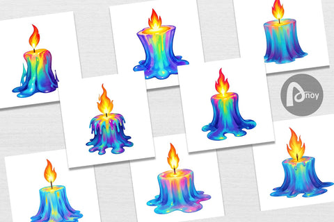 Digital Paper Rainbow Fire Candle Digital Pattern artnoy 