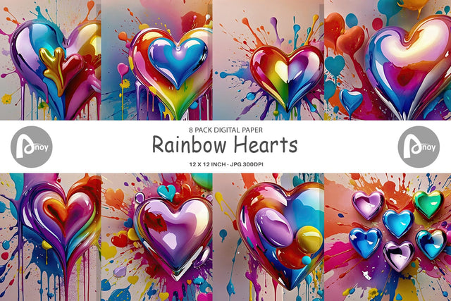 Digital Paper Rainbow Hearts Digital Pattern artnoy 