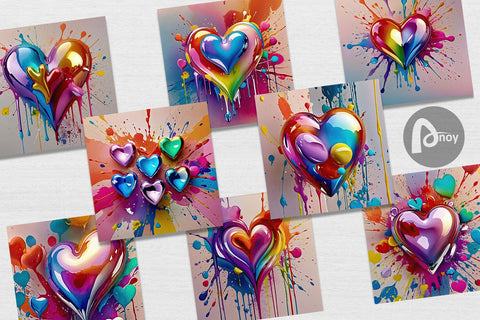 Digital Paper Rainbow Hearts Digital Pattern artnoy 