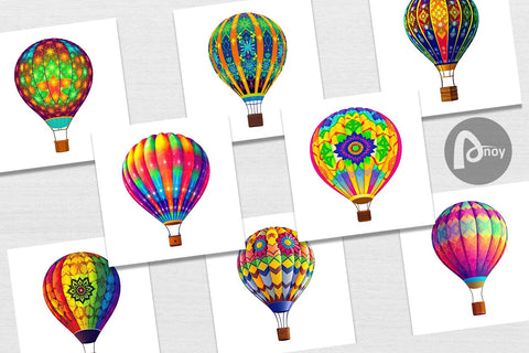 Digital Paper Rainbow Hot Air Balloon Digital Pattern artnoy 