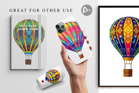 Digital Paper Rainbow Hot Air Balloon Digital Pattern artnoy 
