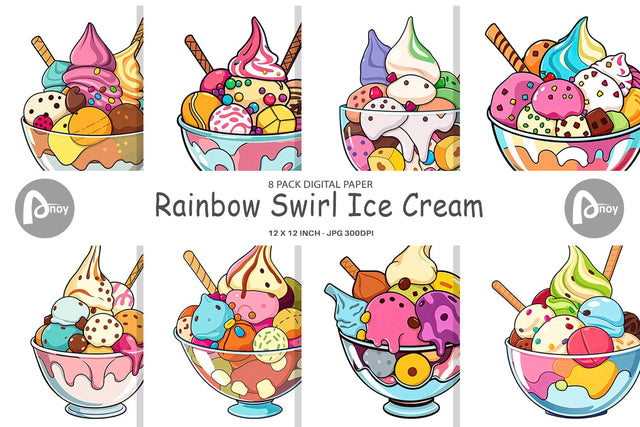 Digital Paper Rainbow Ice Cream Digital Pattern artnoy 