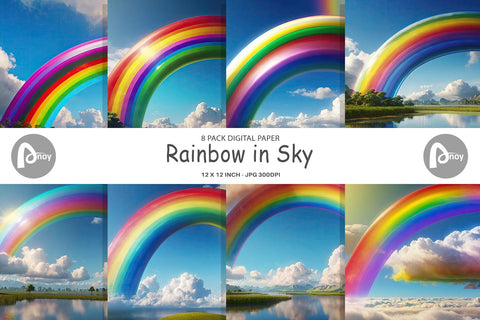 Digital Paper Rainbow in Sky Digital Pattern artnoy 