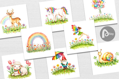 Digital Paper Rainbow Meadow Digital Pattern artnoy 