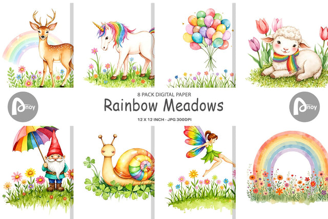Digital Paper Rainbow Meadow Digital Pattern artnoy 