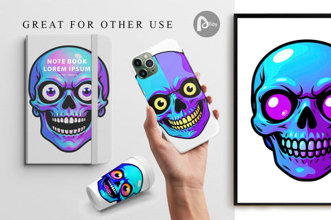 Digital Paper Rainbow Skull Smirk Digital Pattern artnoy 