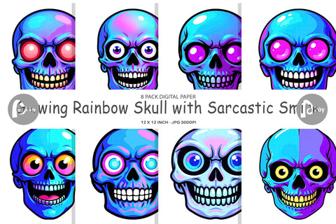 Digital Paper Rainbow Skull Smirk Digital Pattern artnoy 