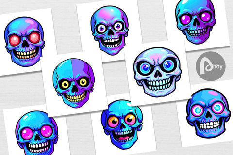 Digital Paper Rainbow Skull Smirk Digital Pattern artnoy 