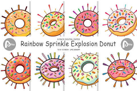 Digital Paper Rainbow Sprinkle Donut Digital Pattern artnoy 