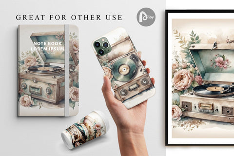 Digital Paper Record Player Digital Pattern artnoy 