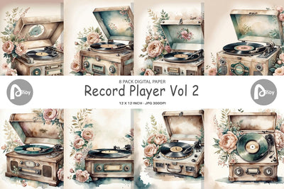 Digital Paper Record Player Digital Pattern artnoy 