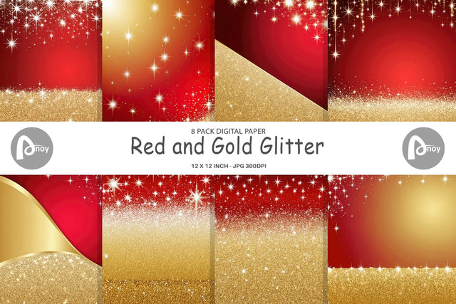 Digital Paper Red and Gold Glitter Digital Pattern artnoy 