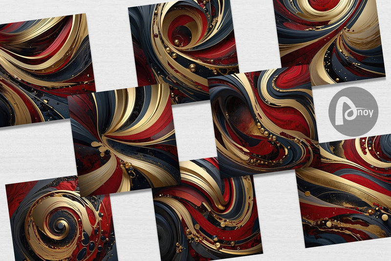 Digital Paper Red and Gold Swirl - So Fontsy