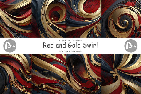 Digital Paper Red and Gold Swirl Digital Pattern artnoy 