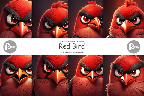 Digital Paper Red Bird Digital Pattern artnoy 