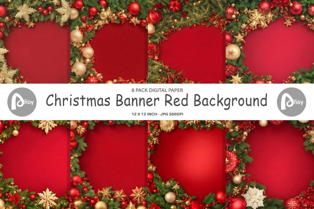 Digital Paper Red Christmas Banner Digital Pattern artnoy 