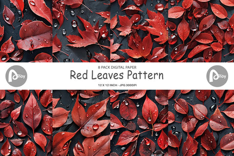 Digital Paper Red Leaves Pattern Digital Pattern artnoy 