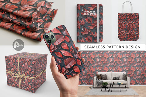 Digital Paper Red Leaves Pattern Digital Pattern artnoy 