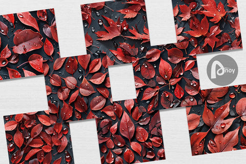 Digital Paper Red Leaves Pattern Digital Pattern artnoy 