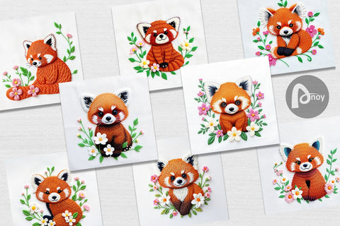 Digital Paper Red Panda Embroidery Digital Pattern artnoy 