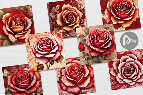 Digital Paper Red Rose Flower Digital Pattern artnoy 