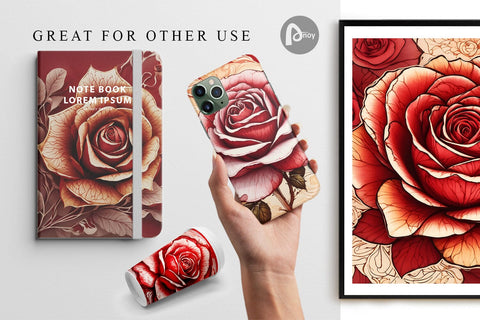 Digital Paper Red Rose Flower Digital Pattern artnoy 