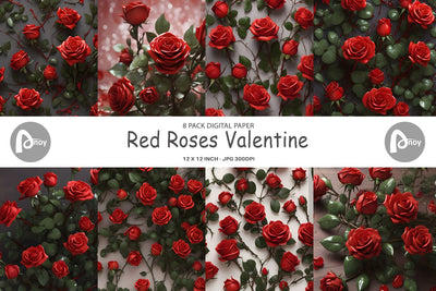 Digital Paper Red Roses Valentine Digital Pattern artnoy 