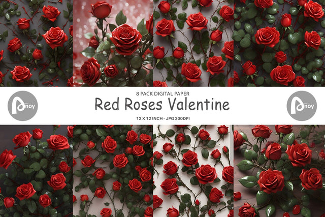 Digital Paper Red Roses Valentine Digital Pattern artnoy 