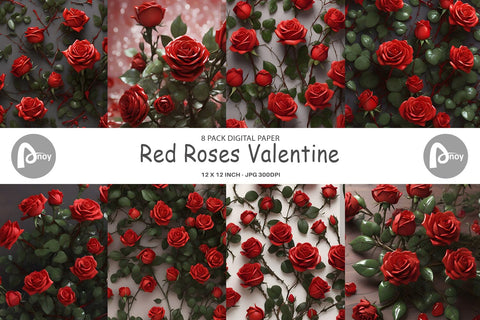 Digital Paper Red Roses Valentine Digital Pattern artnoy 