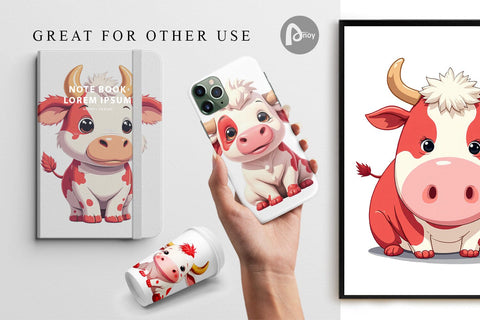 Digital Paper Red White Moo Digital Pattern artnoy 