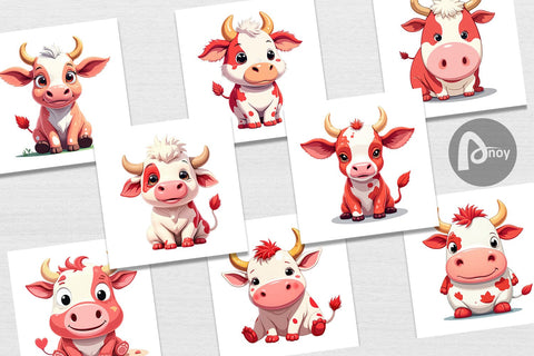 Digital Paper Red White Moo Digital Pattern artnoy 